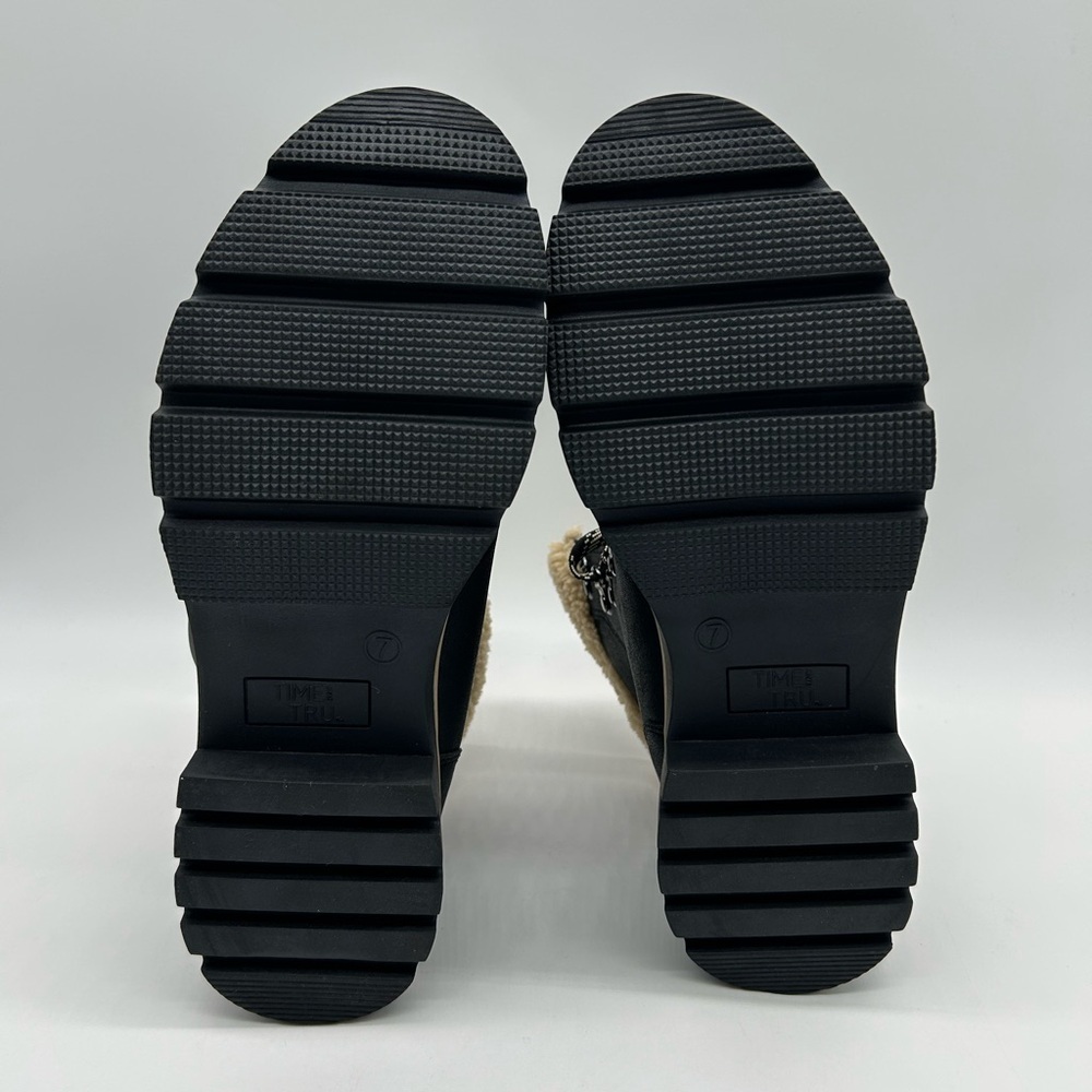 Time & Tru Black Winter Hiker Boots Women’s 7 Vegan All Man-Made Fur Lined – NWT - Picture 8 of 10